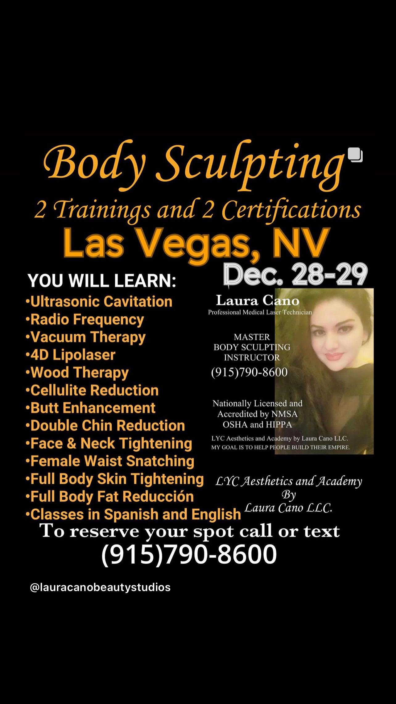 Body Sculpting Master Class Training and Certification- Las Vegas, NV.- December 28 & 29/ CHRISTMAS SALE